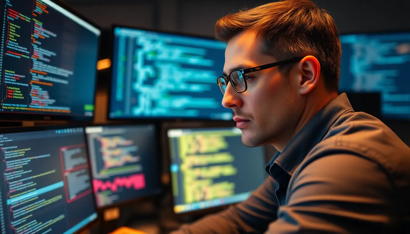 Cybersecurity Analyst Working in Modern Office