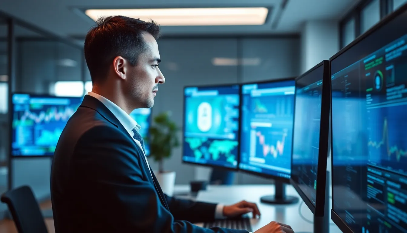 Businessman Analyzing Cybersecurity Data