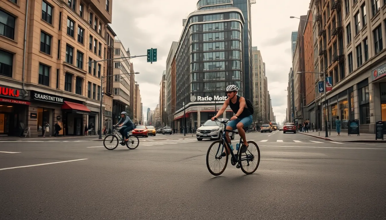 Urban Cyclist on City Streets