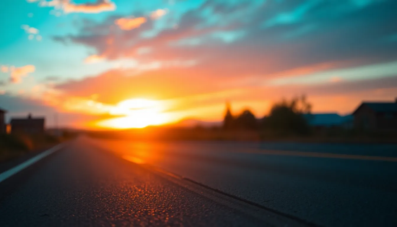 Cyclist Riding at Sunset A cyclist in motion captures the essence of freedom and adventure against the backdrop of a stunning sunset. Golden hour lighting creates a warm glow around the rider, highlighting the rich textures of the asphalt and the vibrant colors of the sky. The shallow depth of field focuses on the cyclist, beautifully blurring the background. This scene encapsulates the thrill of cycling and the joy of being outdoors.
