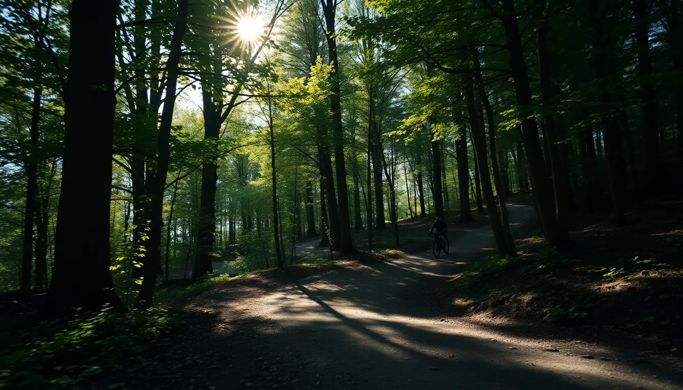 Cyclist on Forest Trail Adventure