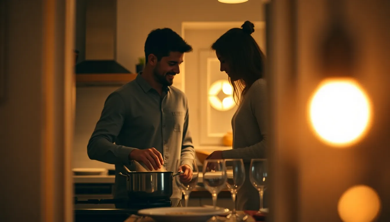 Romantic Dinner Preparation in Cozy Kitchen