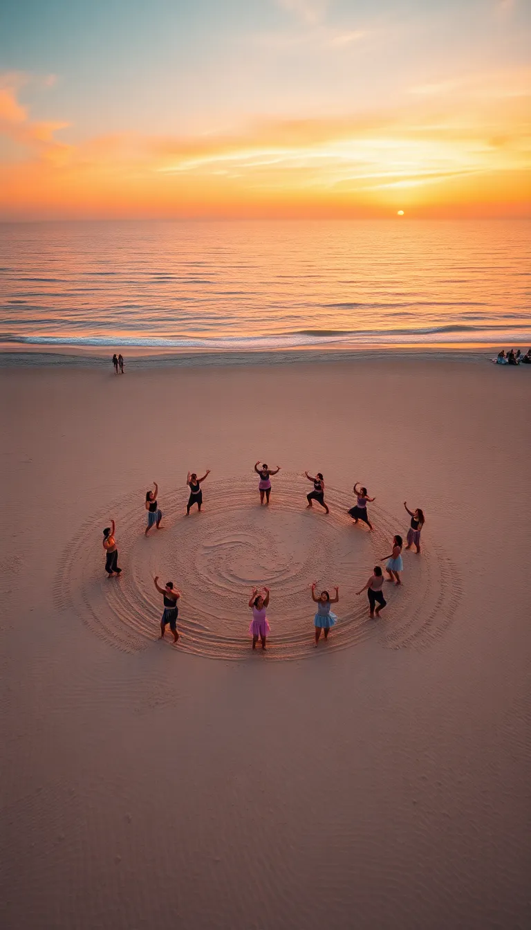 Synchronized Dance on Beach at Sunset