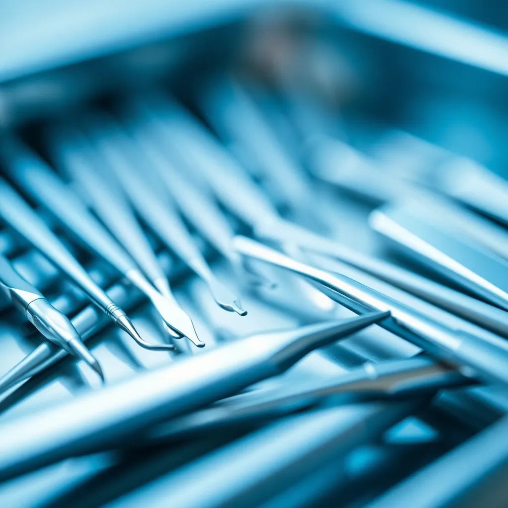 Close-Up of Organized Dental Tools on Steel Tray
