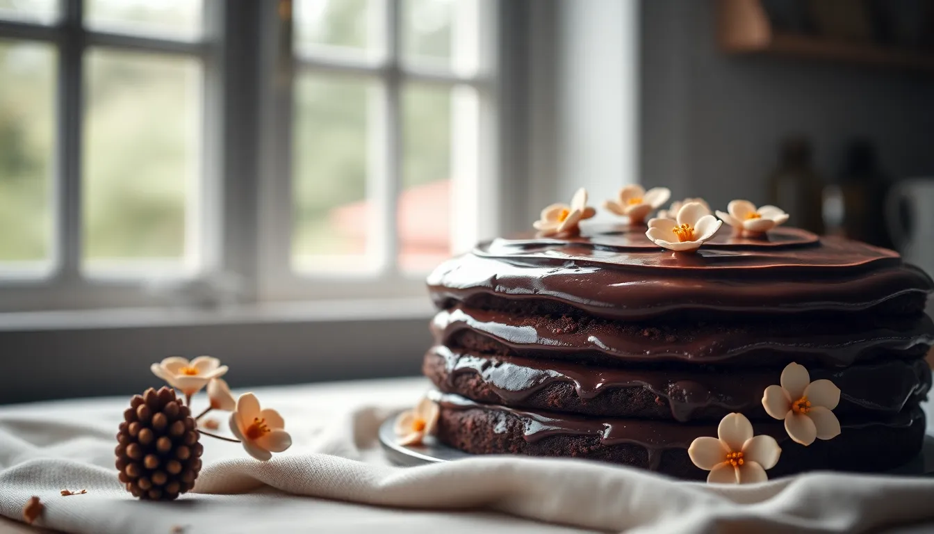 Decadent Chocolate Layer Cake with Glossy Ganache