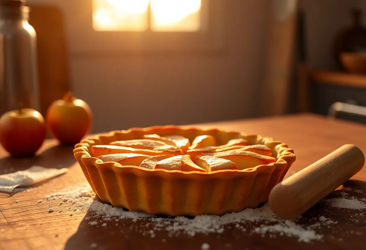 Homemade Rustic Apple Pie Cooling on Countertop