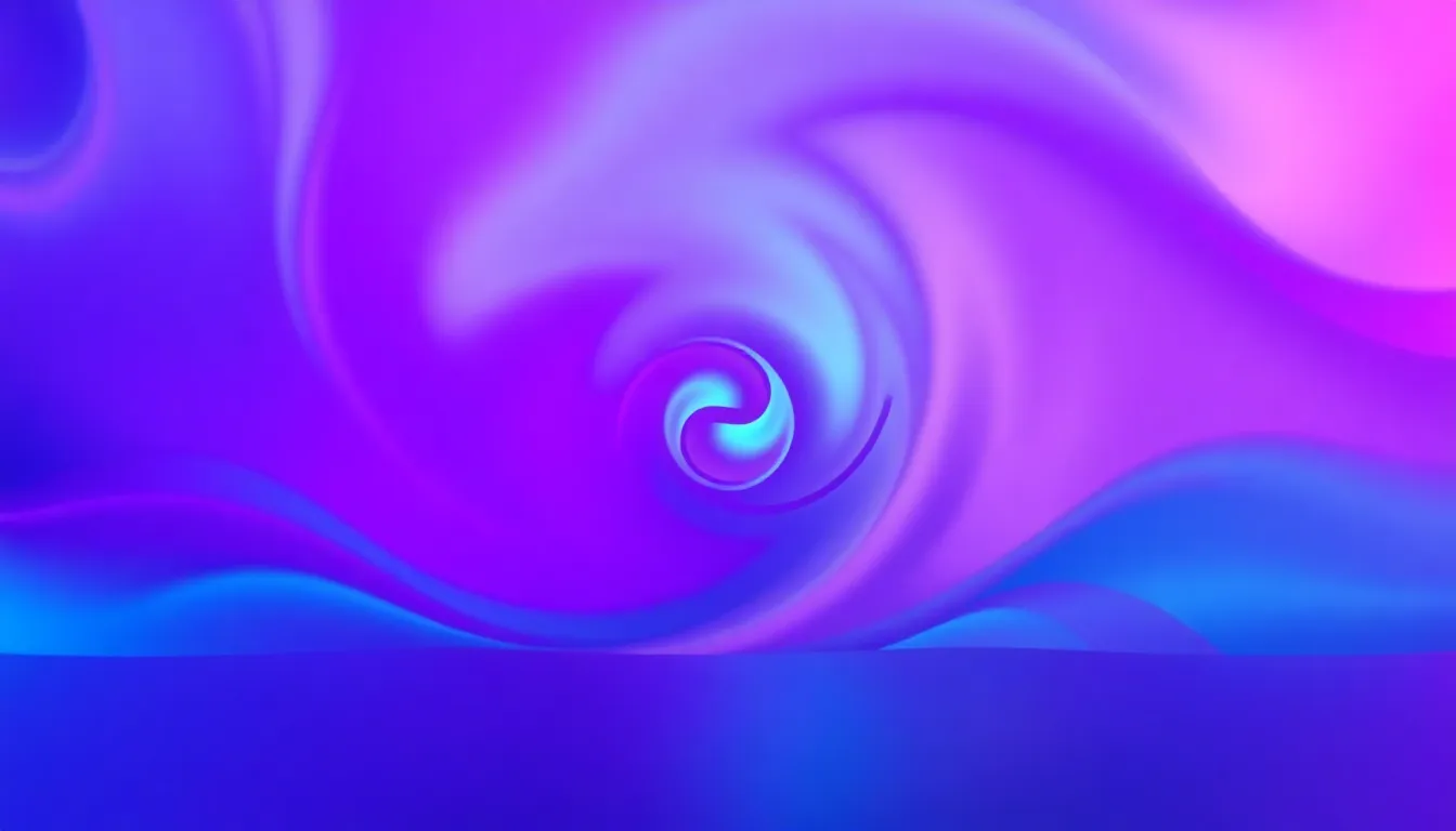 This striking digital background features a captivating arrangement of swirling abstract shapes in vivid colors of purple and teal. The soft gradient lighting casts a mesmerizing glow, enhancing the smooth, flowing forms. The off-center focus creates a dynamic composition, inviting the viewer into a world of color and movement. Ideal for creative projects, this background is sure to add depth and intrigue.