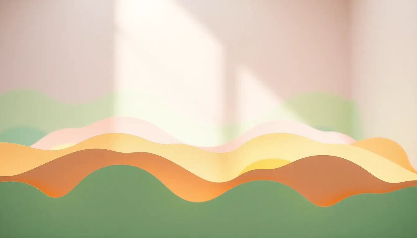 This serene digital background beautifully showcases layered paper cutouts in gentle pastel colors. The diffused daylight creates a bright and inviting atmosphere, highlighting the intricate textures of each paper layer. The centered composition draws attention to the harmonious blend of pinks, greens, and yellows, making this background perfect for calming creative projects. Ideal for websites, flyers, or social media posts.