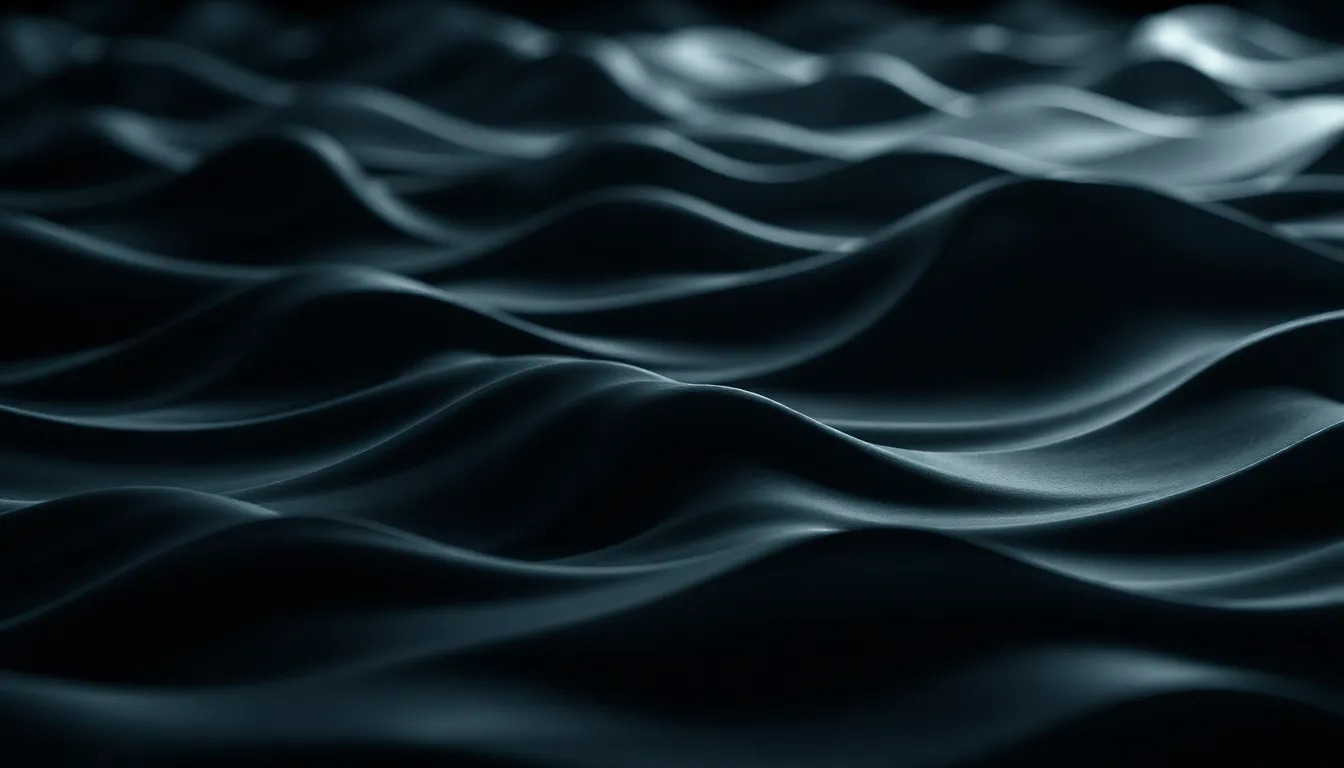 This vibrant digital image features striking abstract waves composed of dark and light shades, creating a sense of contrast and movement. Dramatic spotlighting enhances the strong shadows, while the tilt-shift effect draws focus to the intricate textures of the waves. The dynamic composition with leading lines guides the viewer's gaze, resulting in a captivating visual experience.