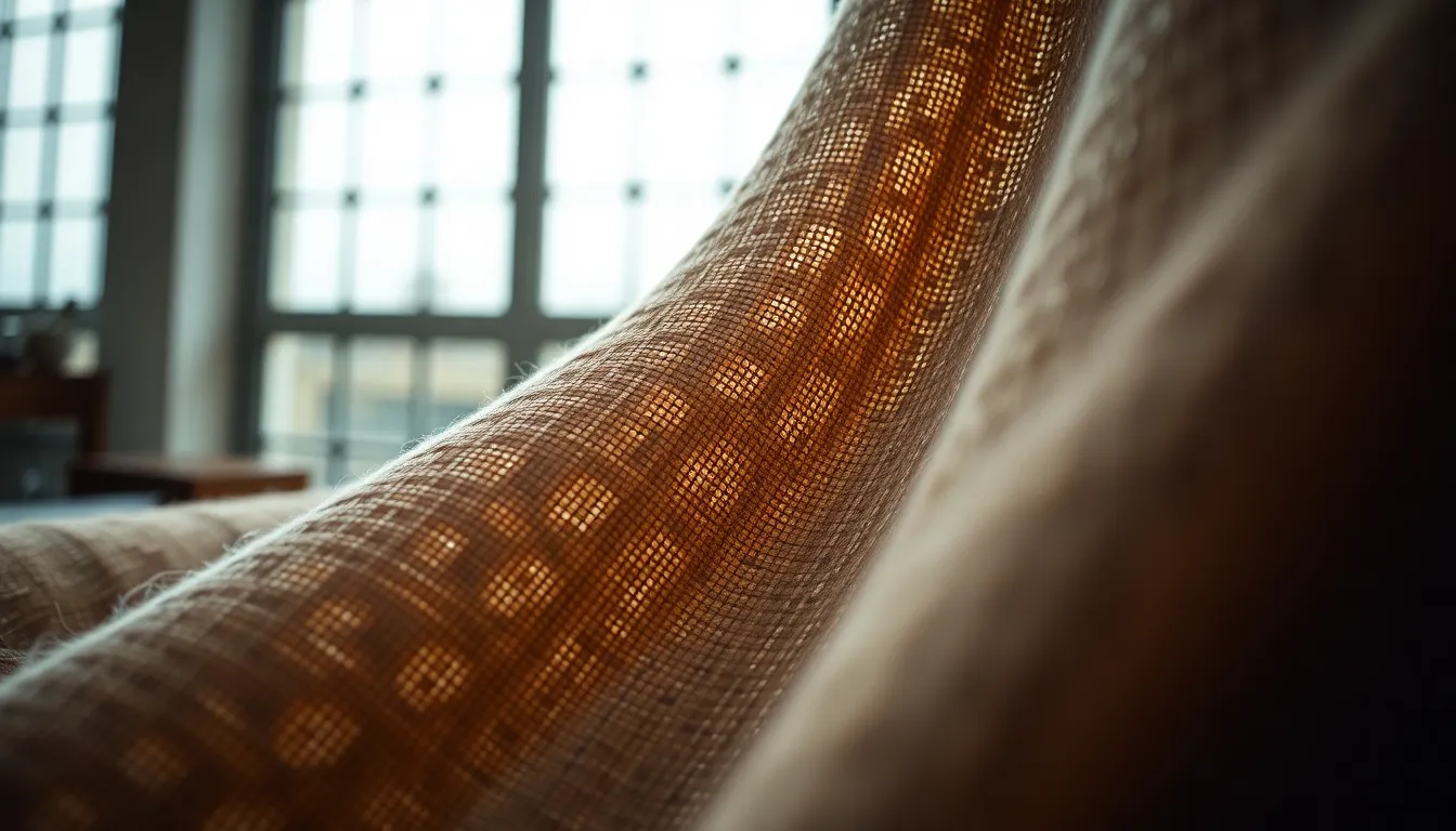 This macro image features a close-up view of intricate abstract patterns on fabric, showcasing the rich texture and detail. The soft, even illumination provided by overcast daylight enhances the natural muted tones, creating a warm atmosphere. With perfect focus throughout, the composition uses foreground elements to draw the viewer's eye into the intricate patterns. This digital background is an ideal choice for design work that requires depth and sophistication.