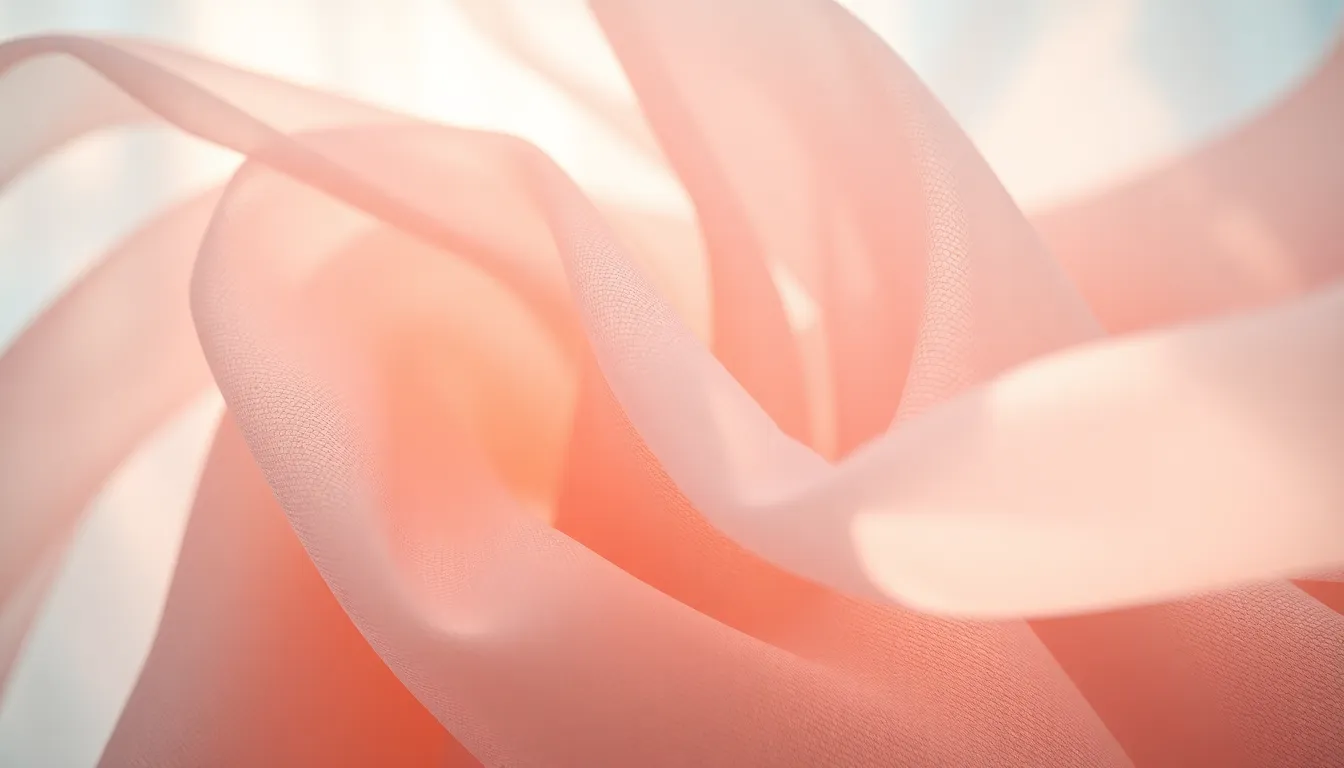 This image features an ethereal arrangement of layered translucent fabrics in soft pastel hues, blending seamlessly into an abstract swirl. The diffused daylight creates a dreamlike quality, with gentle shadows adding depth. The delicate textures of the fabrics invite the viewer to explore the intricate details, evoking a feeling of calm and serenity. Ideal for digital backgrounds, this artwork captures the beauty of light and color in soft, harmonious tones.