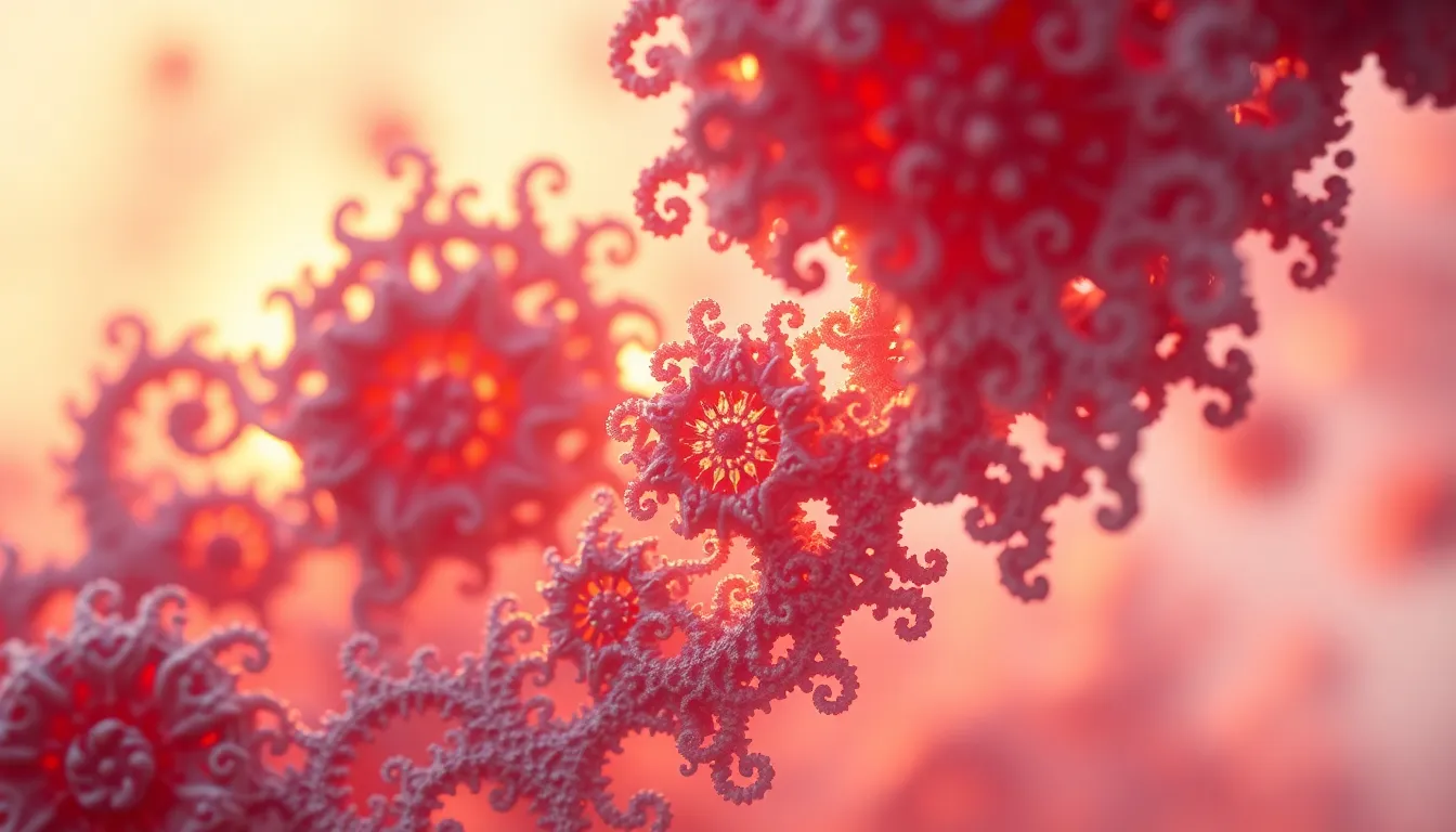 Capture the essence of tranquility with this serene digital background of intricate fractal patterns, beautifully lit by golden hour backlight. The soft pastel colors and warm tones evoke a peaceful atmosphere, inviting creativity and calm. Sharp focus on the central elements draws viewers in, while the soft bokeh enhances the ethereal quality of the composition, making it perfect for various design projects.