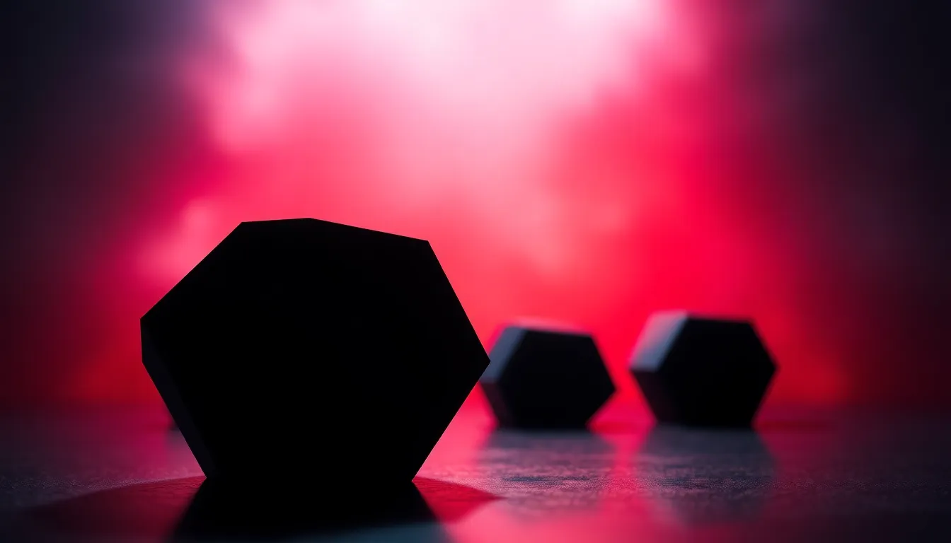 Geometric Shapes on Gradient Background Dive into the modern aesthetic of this digital background, showcasing sharp geometric shapes against a blurred gradient backdrop of vibrant reds and blues. The high contrast lighting emphasizes the form and depth of the shapes, while selective focus highlights the foreground. Following the rule of thirds, the composition maintains balance and intrigue, making it suitable for tech-inspired designs or contemporary visuals. This image captures a sleek, modern texture that resonates with today's digital art trends.