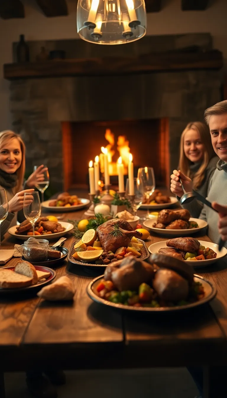 Cozy Family Dinner by the Fireplace