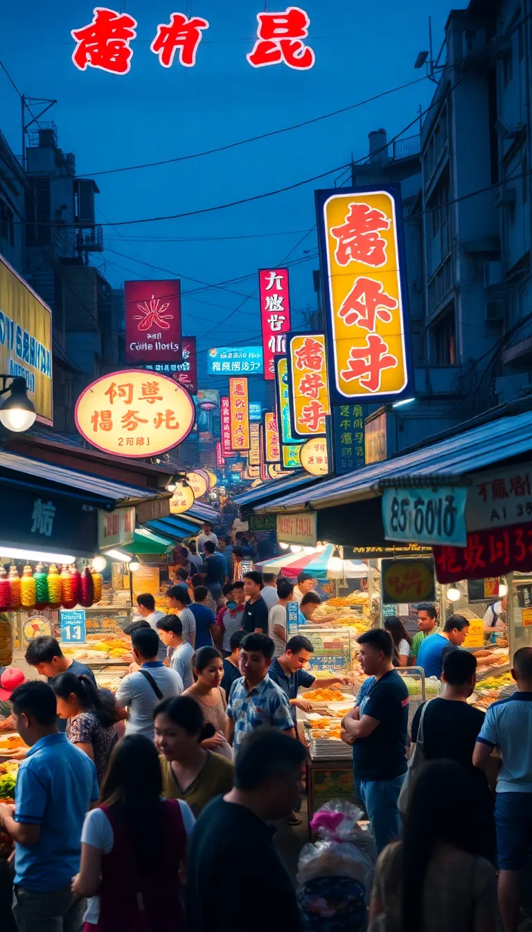 Vibrant Street Food Market at Dusk