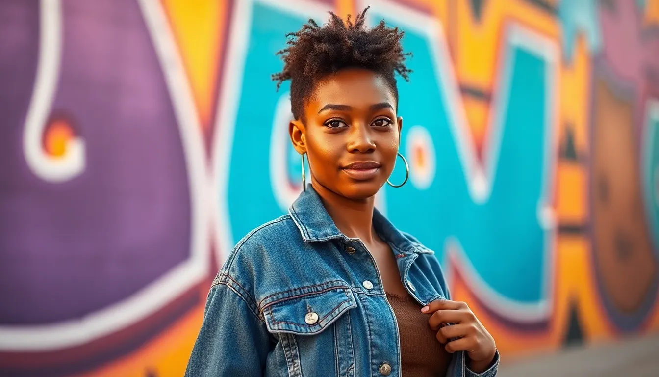 Diverse Portrait Against Colorful Mural