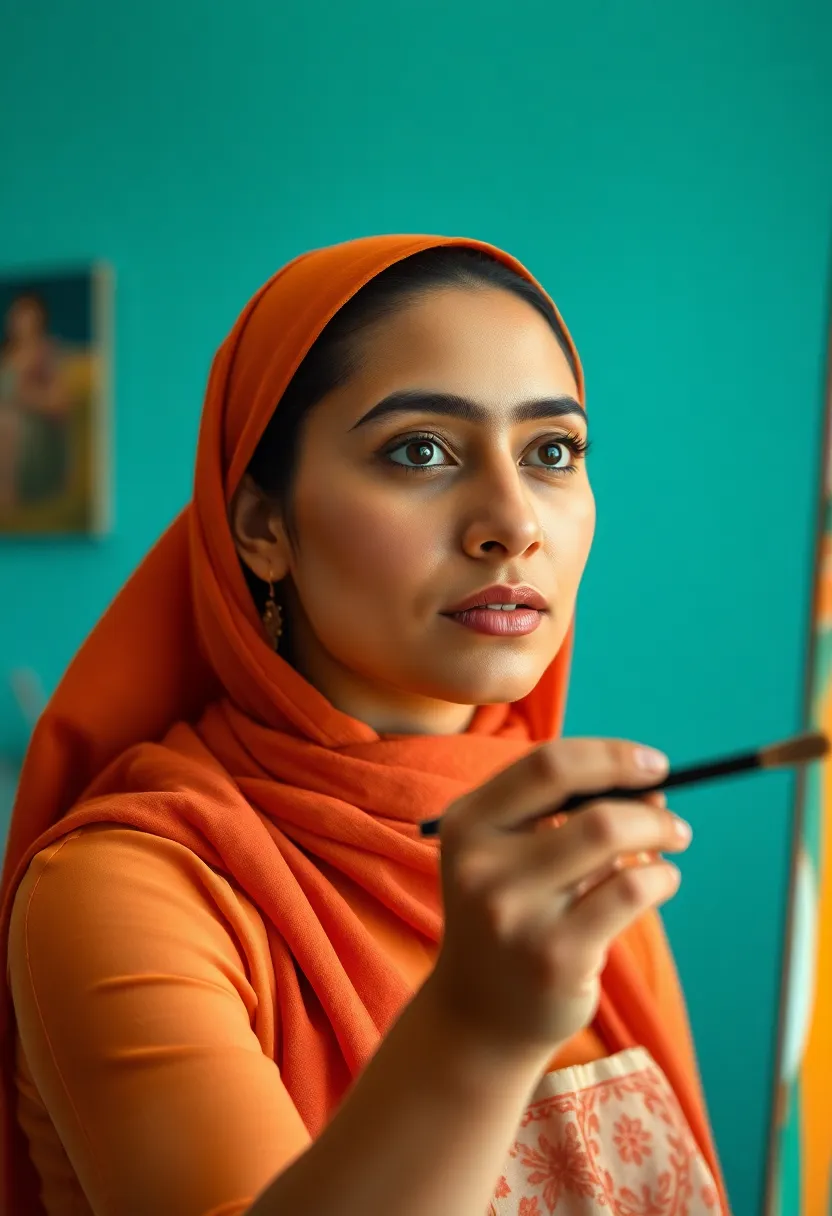 Middle-Eastern Artist Painting in Studio