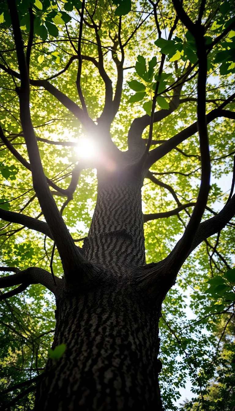 A joyful Caucasian child plays under a lush tree canopy, bathed in dappled sunlight that creates enchanting bokeh effects around them. The vibrant greens of the leaves and warm browns of tree bark enhance the natural beauty of the scene, conveying a sense of wonder and childhood innocence. This image captures the magic of outdoor play and the delight of nature, inviting viewers to embrace the moment.