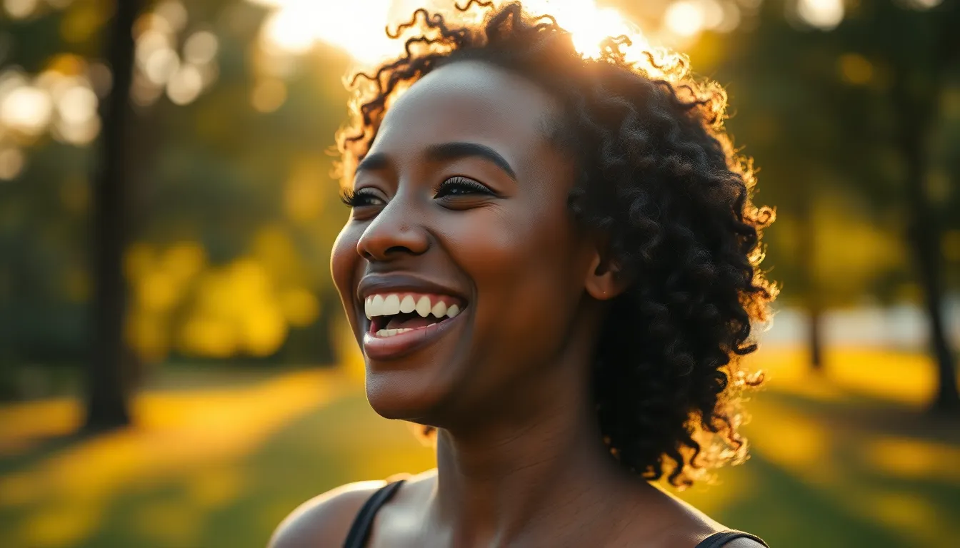Joyful Black Woman in Sunlit Park