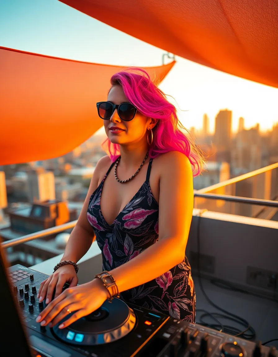 Female DJ Performing at Rooftop Party
