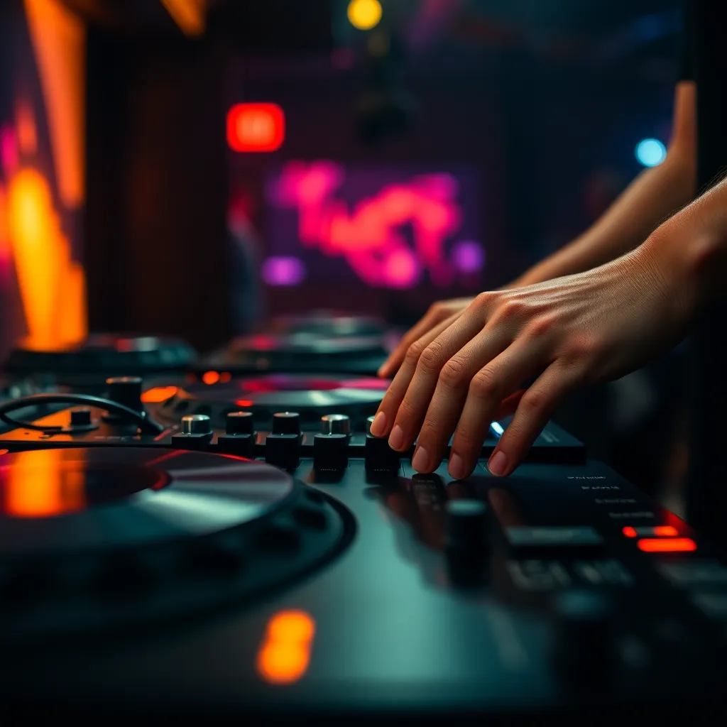 Close-Up of DJ Mixing Tracks