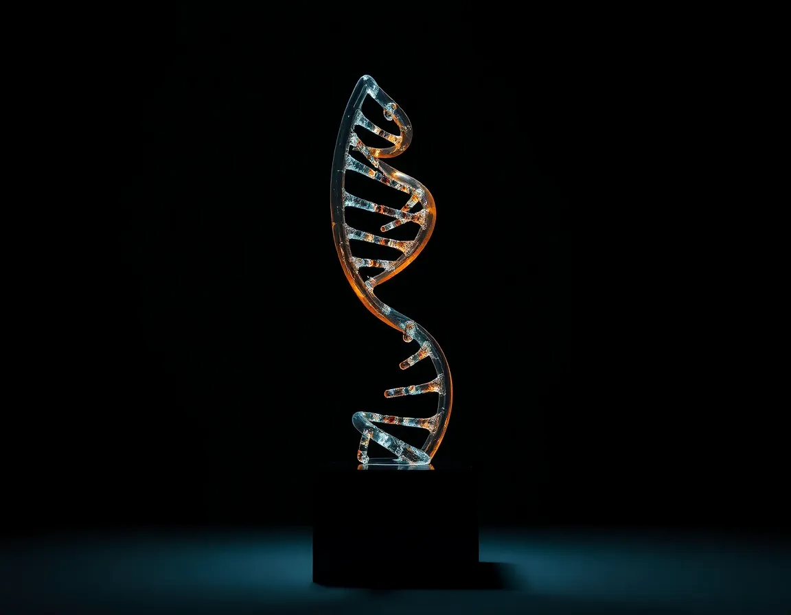 Elegant Glass DNA Sculpture in Dramatic Lighting