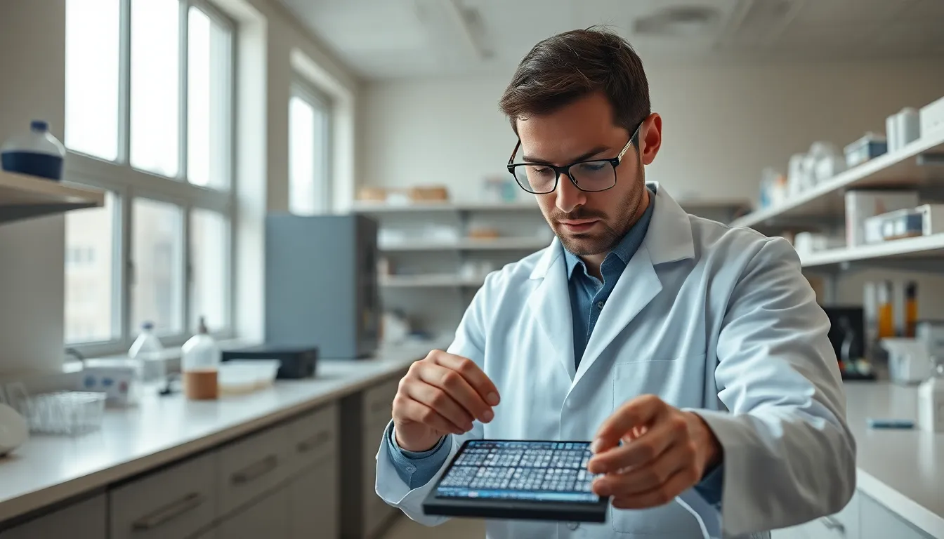 Scientist Analyzing DNA Sequencing Chip