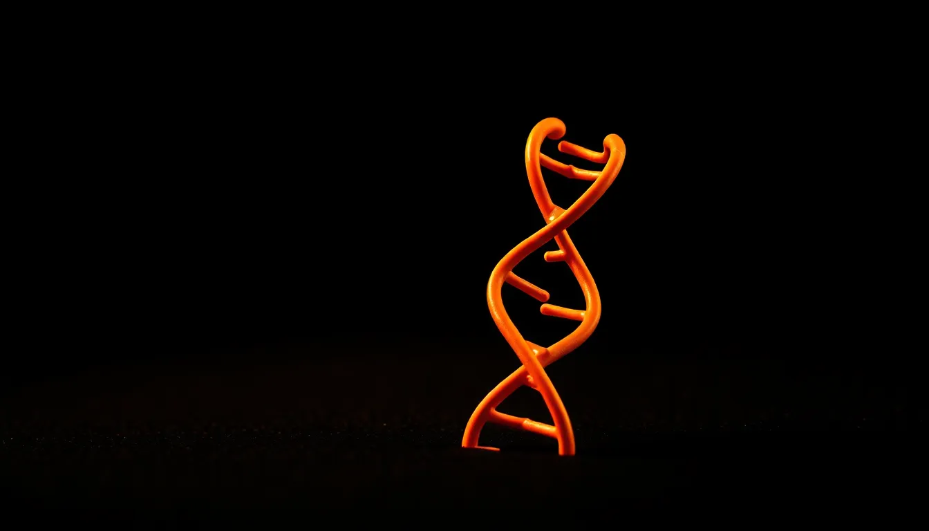 This close-up shot showcases a meticulously crafted model of a DNA strand, dramatically illuminated by warm tungsten lighting from above. The rich saturated colors pop against the textured black velvet backdrop, creating a striking visual impact. The leading lines of the model's curves guide the viewer’s eye through the intricate structure of the DNA. This hyper-detailed portrayal emphasizes the beauty and complexity of genetic material, making it a captivating representation of science.
