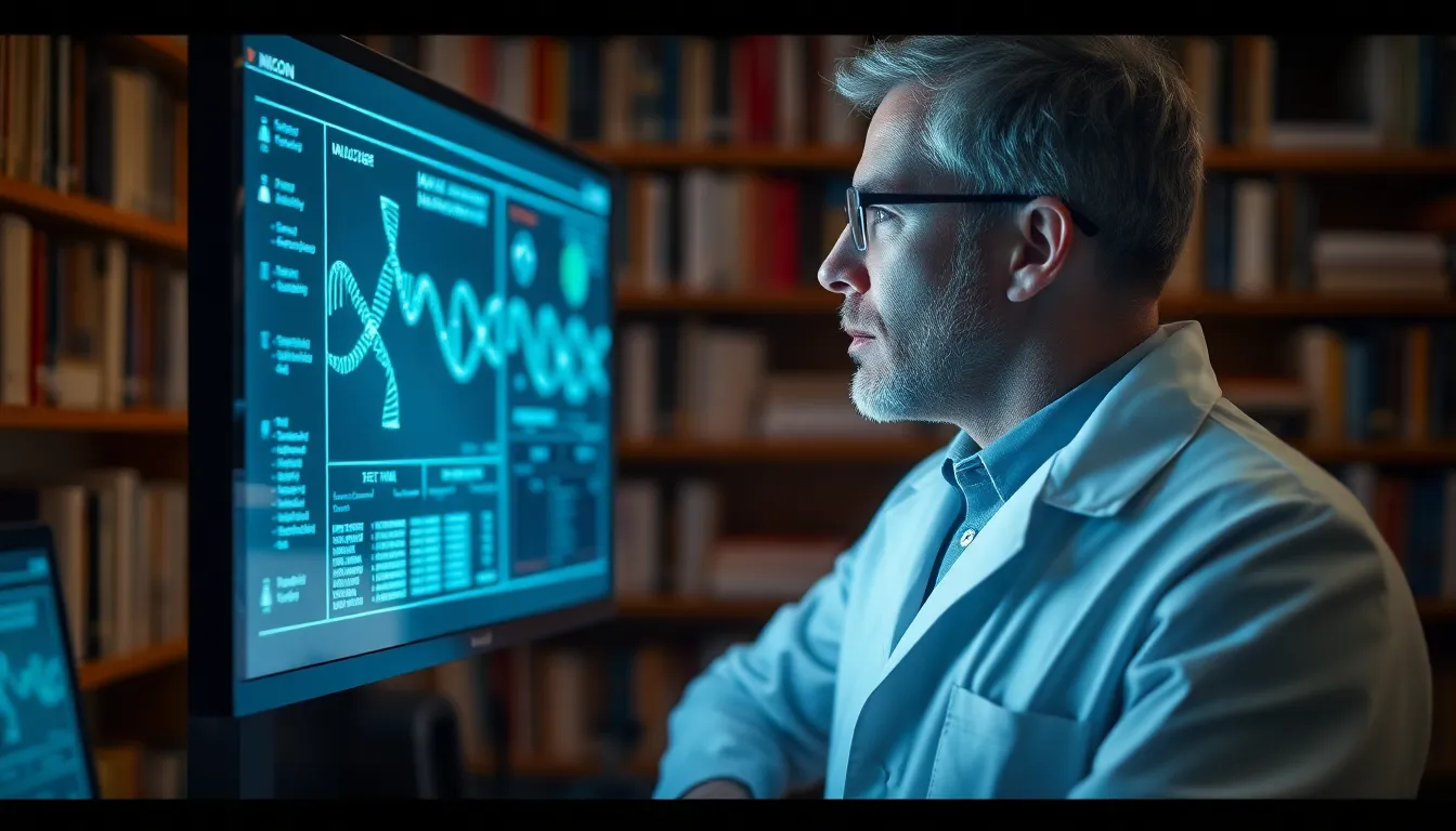 Scientist Analyzing Digital DNA Data