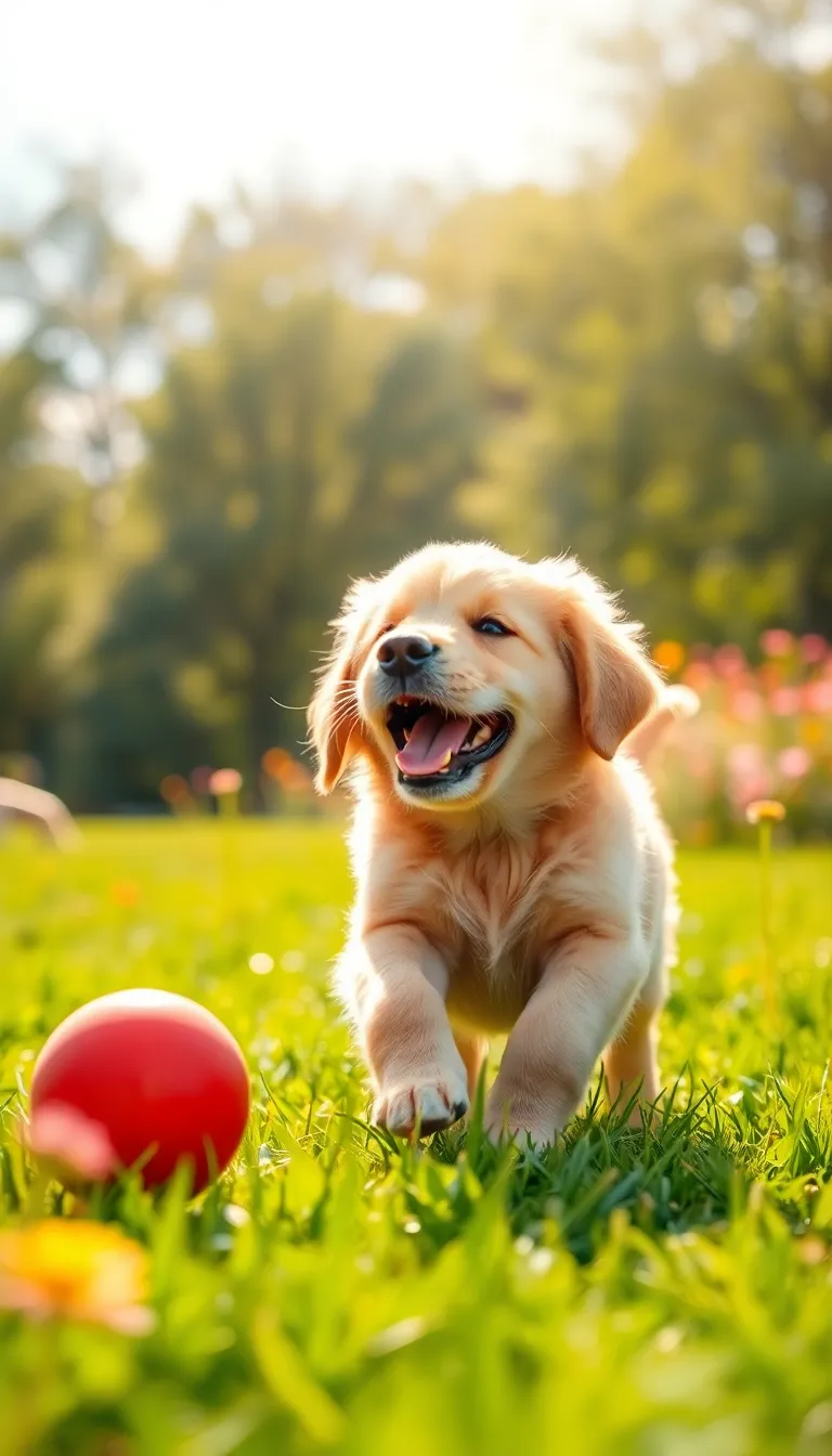 Playful Golden Retriever Puppy in Park