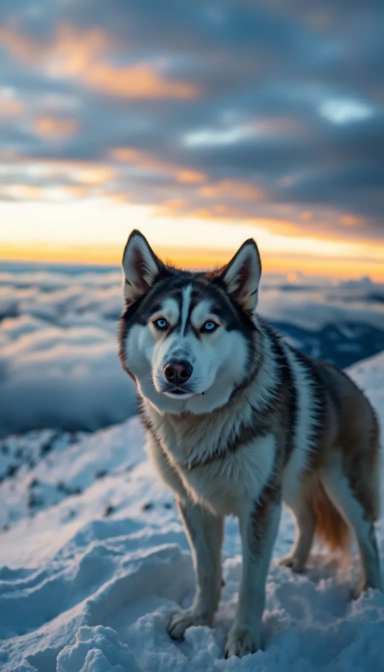 Siberian Husky on Snowy Mountain Peak
