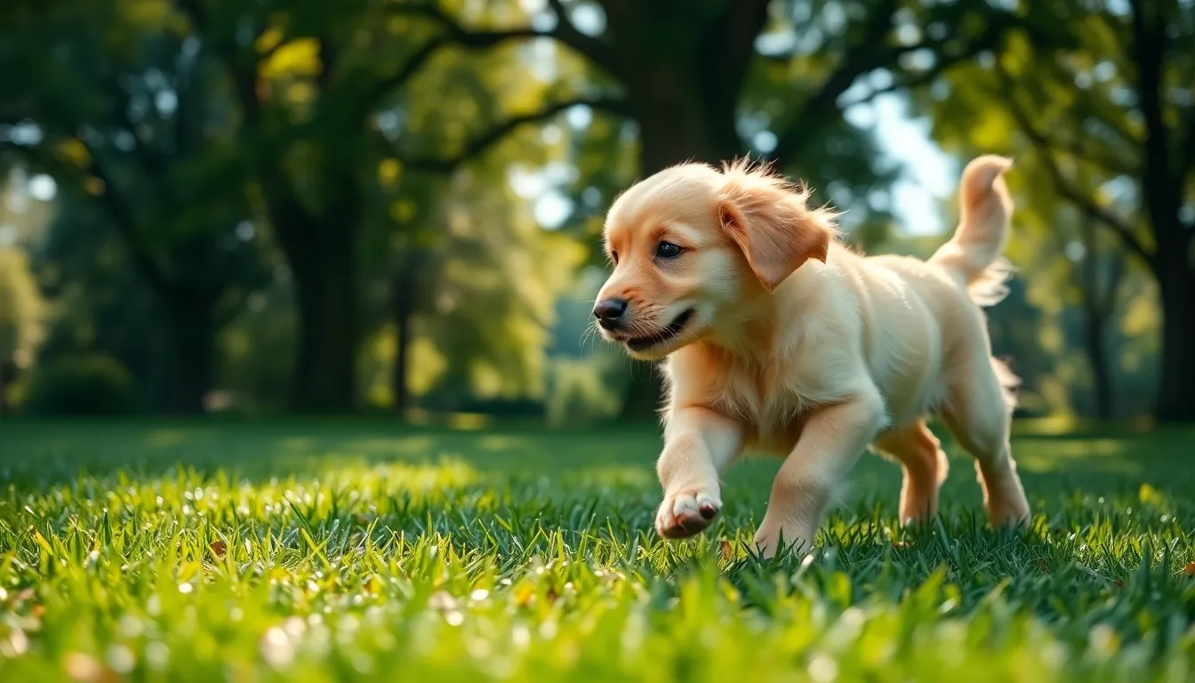 Golden Retriever Puppy in Sunny Park