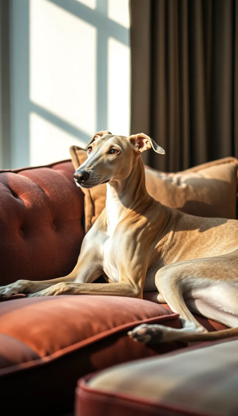 Elegant Greyhound Relaxing on Couch
