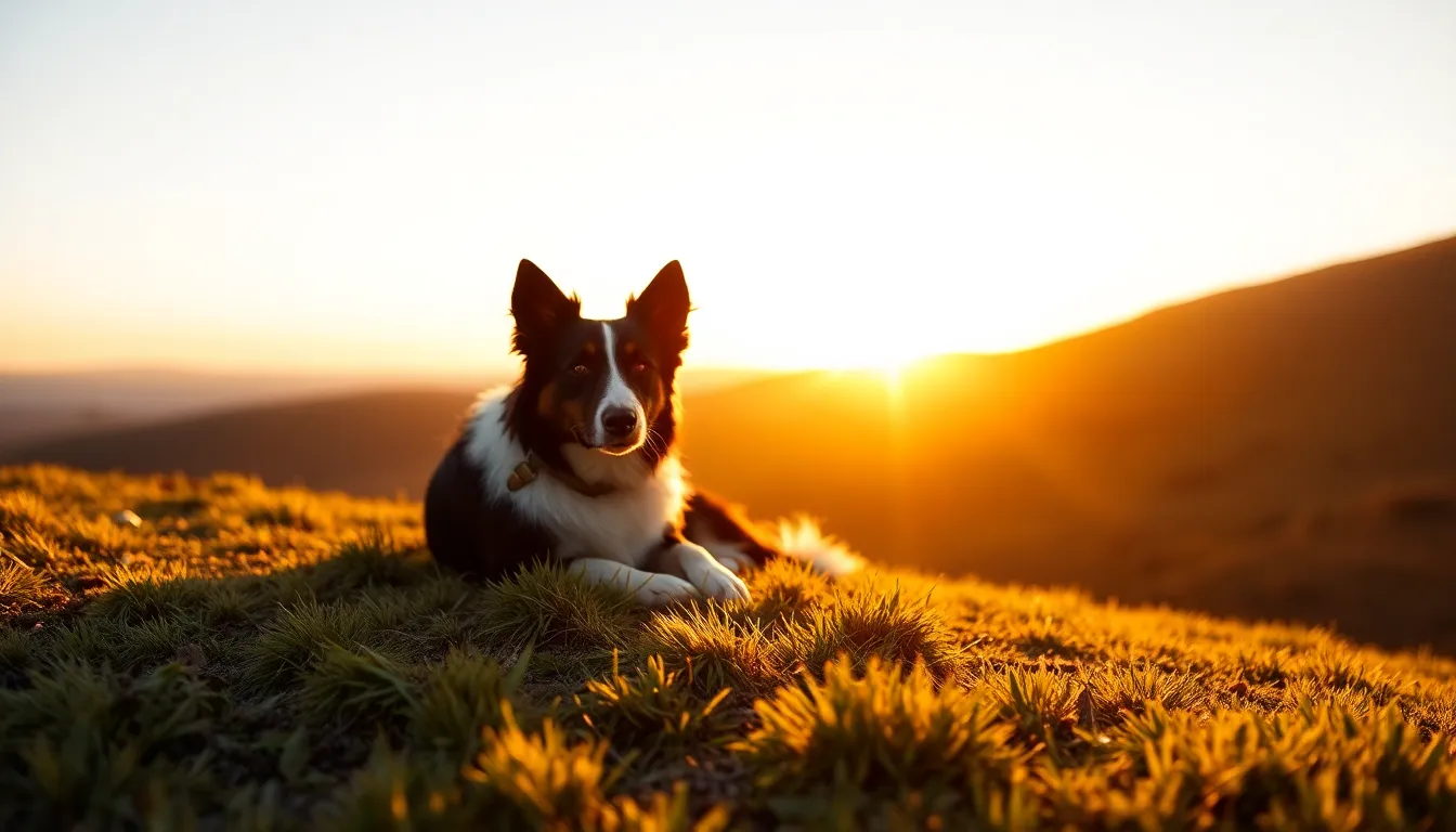 Border Collie Relaxing on a Hillside