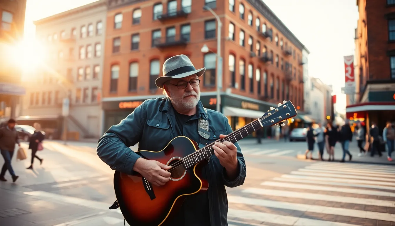 Couple Walking in Downtown at Dusk