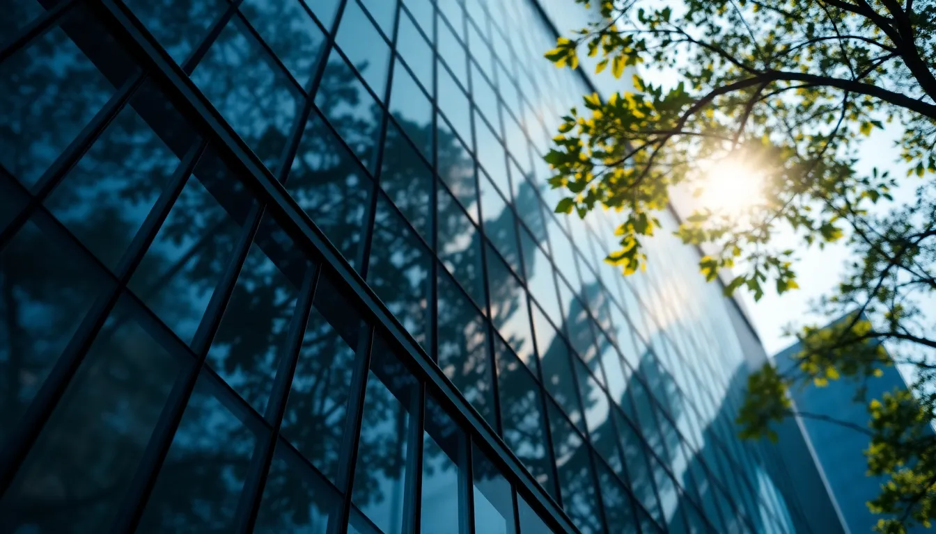 Architectural Details of Skyscraper in Morning Light