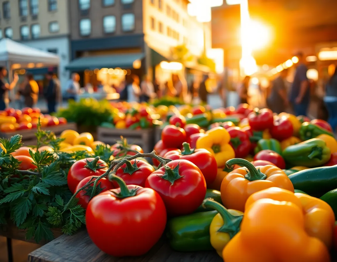 Vibrant Farmer's Market at Golden Hour