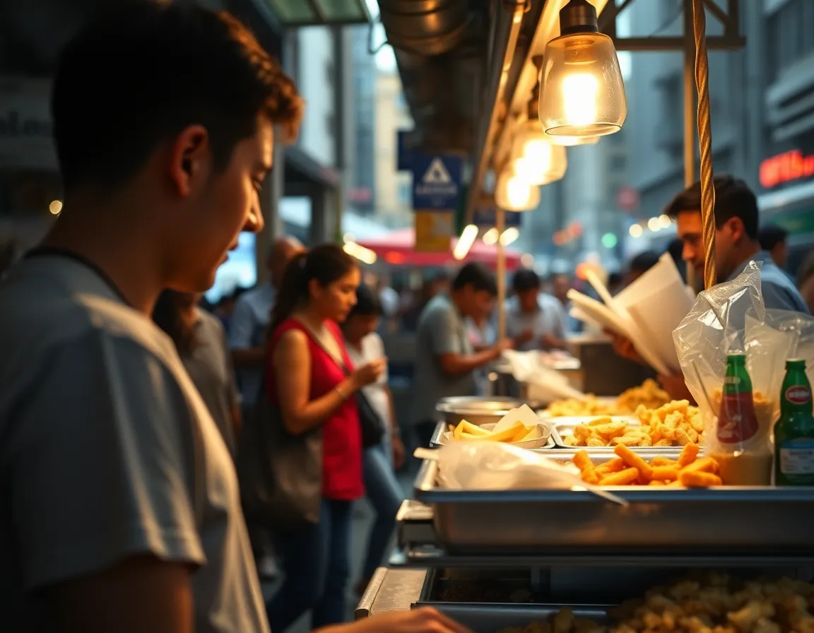 Street Food Stall in Downtown at Lunch Hour