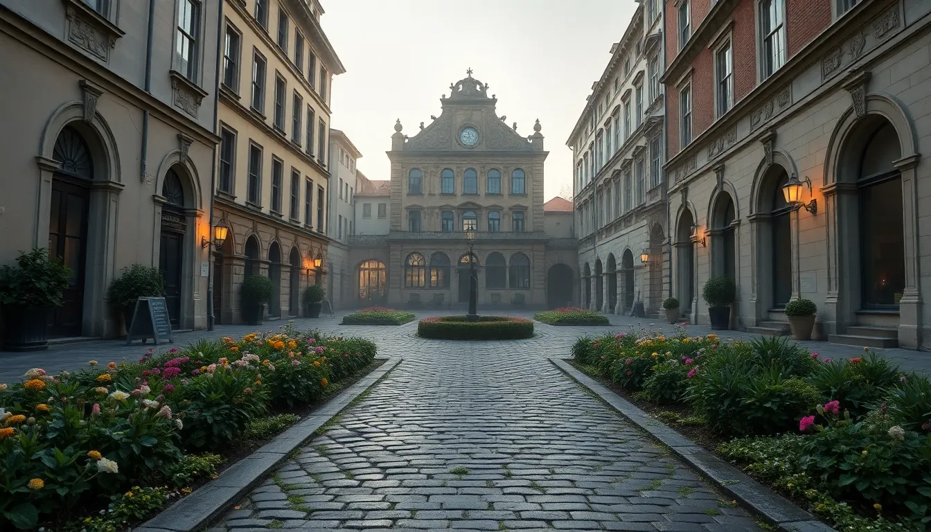 Serene Downtown Square at Dawn