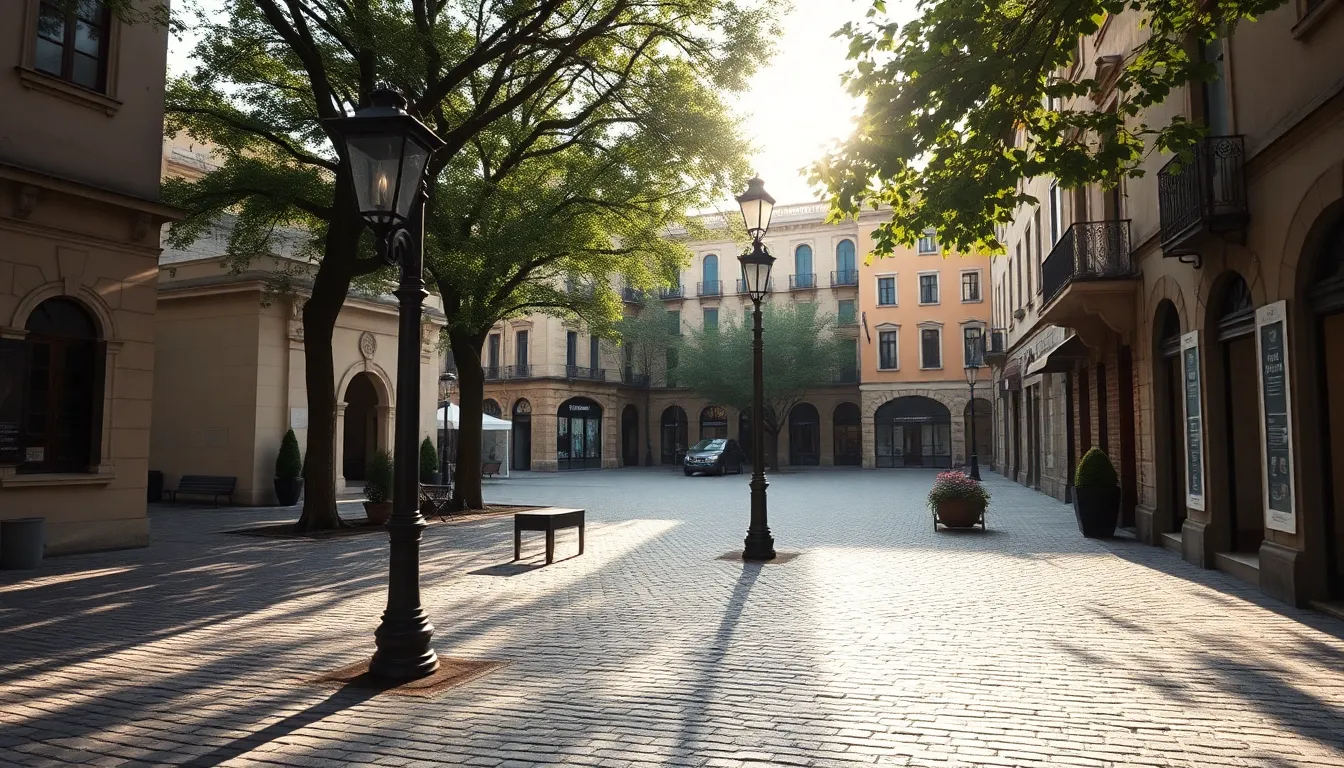 Charming Historic Downtown Square in Morning Light