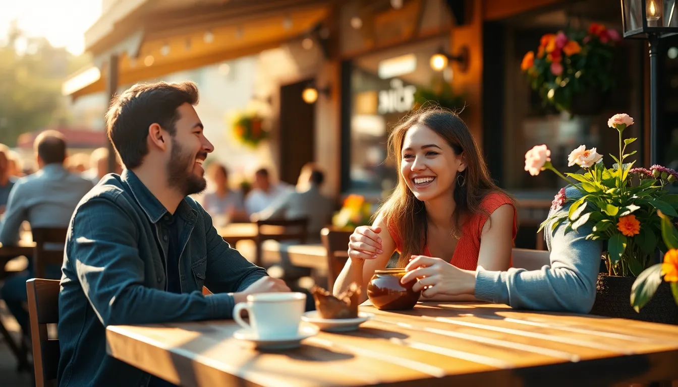 Couple Enjoying Coffee at Outdoor Café