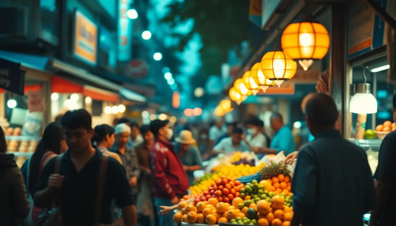 Vibrant Street Market at Dusk