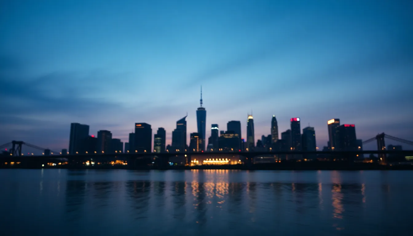 Twilight City Skyline Reflection