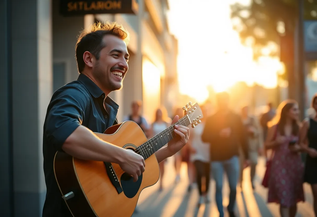 Street Performer at Golden Hour in Downtown