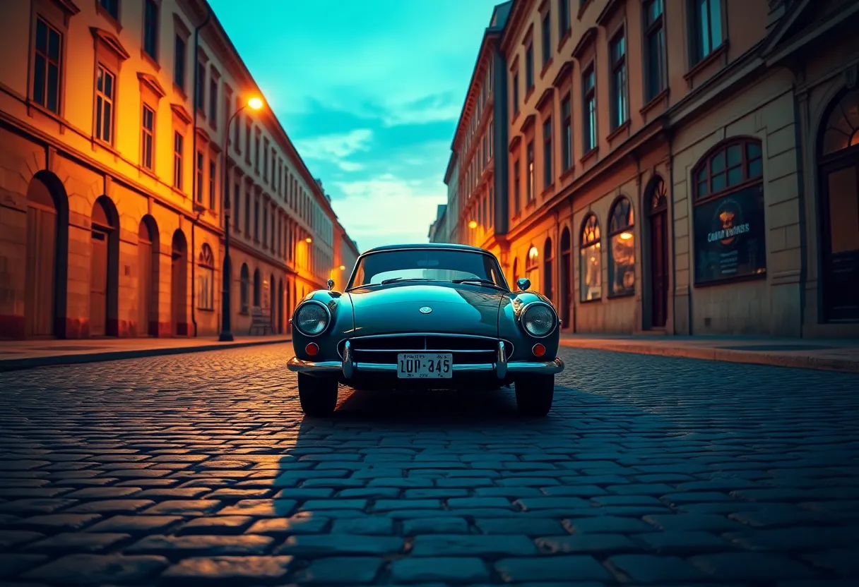Vintage Car on Historic Downtown Street