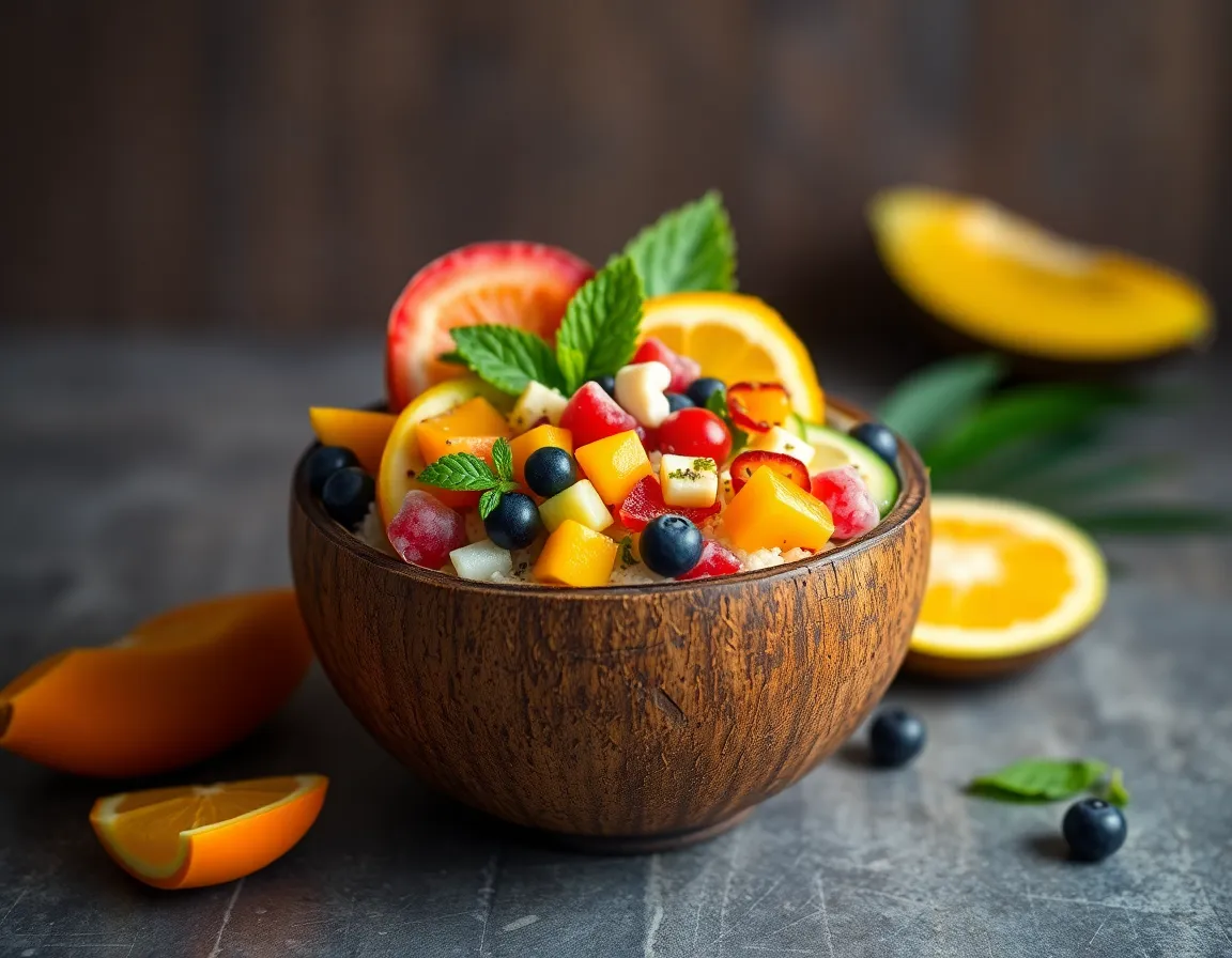 Tropical Smoothie Bowl in Coconut Shell