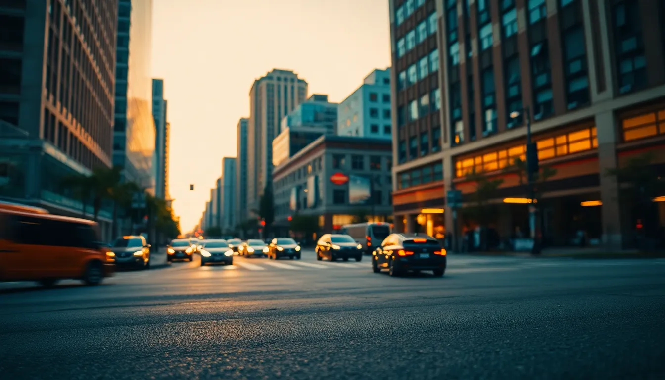 Dynamic Aerial View of Downtown During Rush Hour