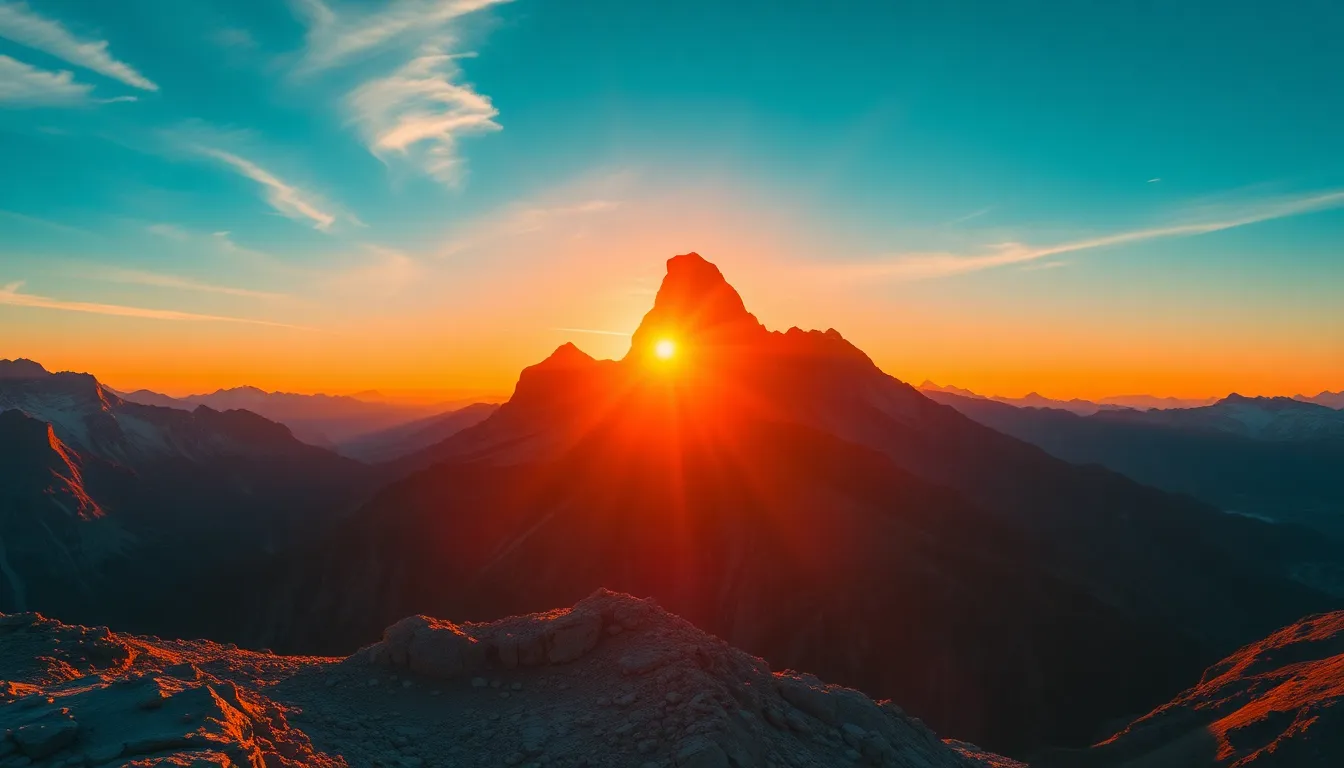 Dramatic Sunset Over Mountain Range