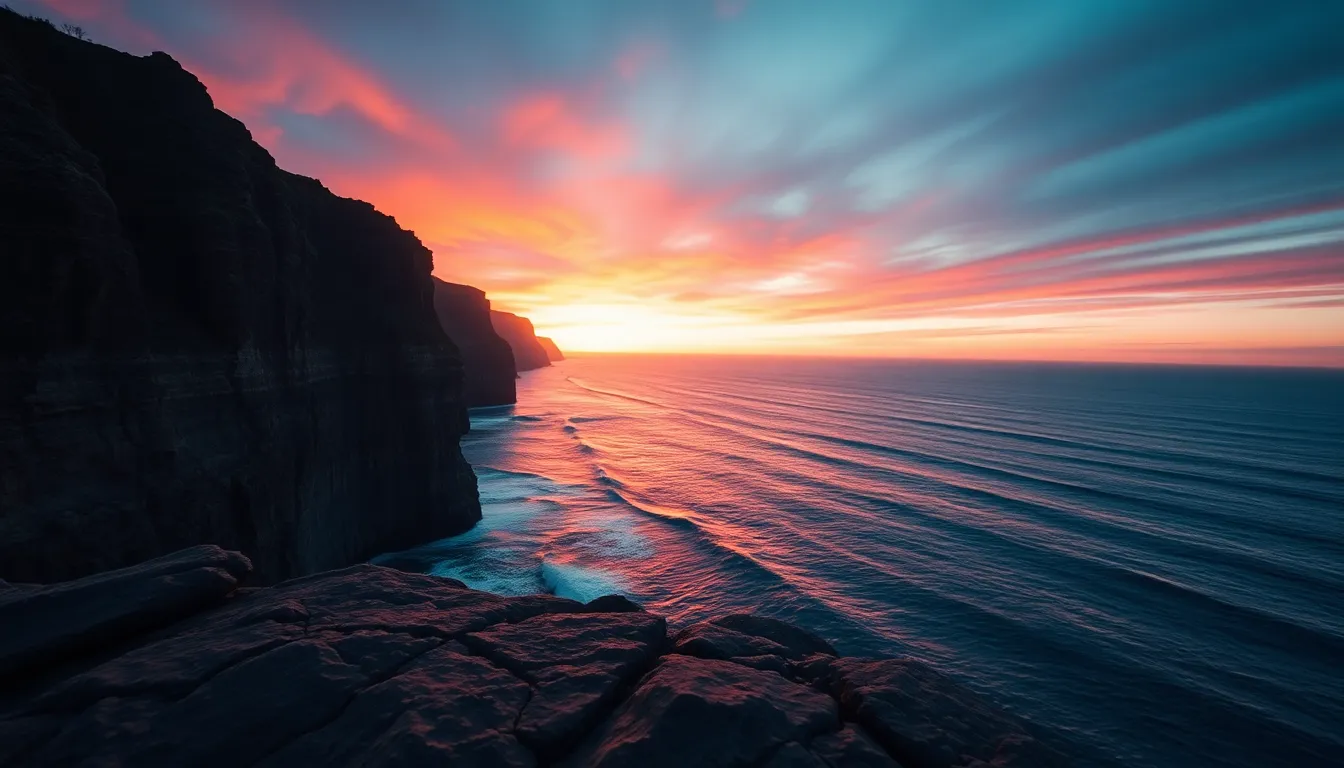 Dramatic Coastal Cliffs at Sunset