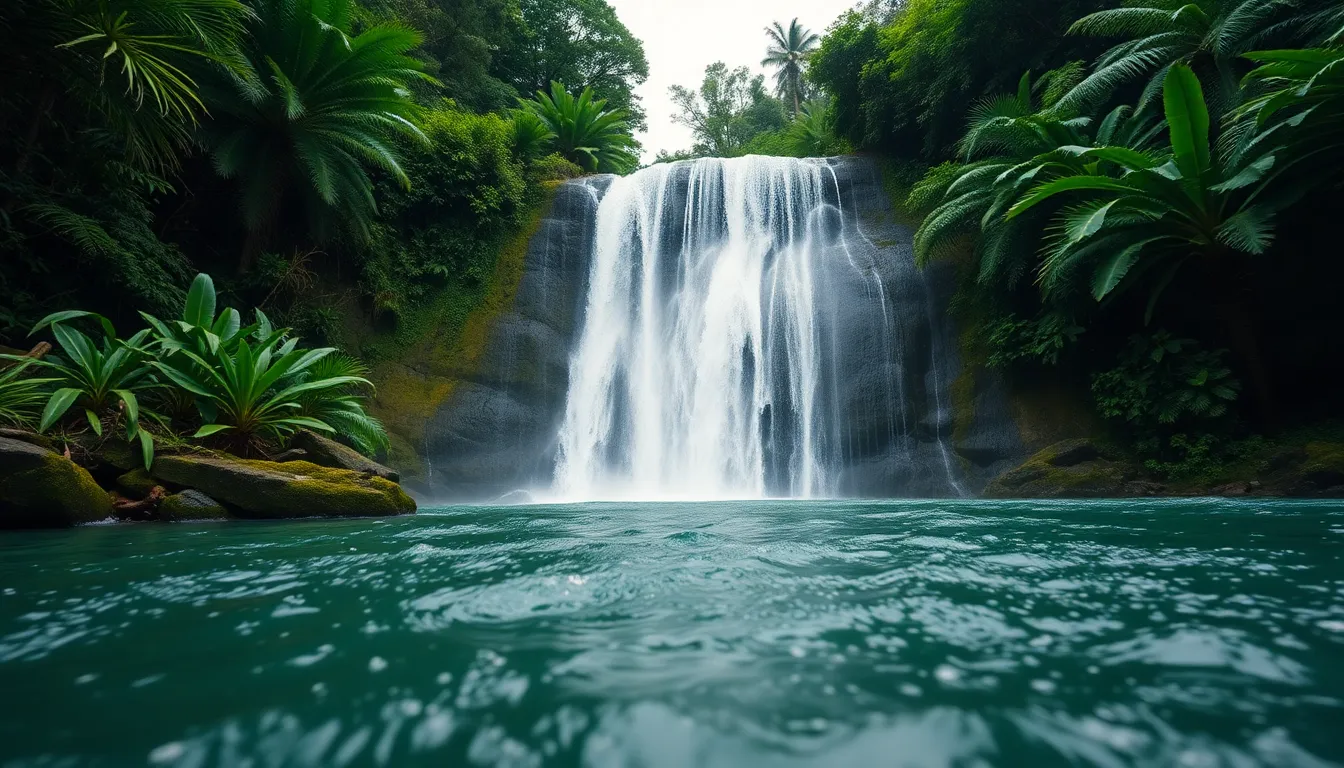 Cascading Waterfall in Tropical Paradise
